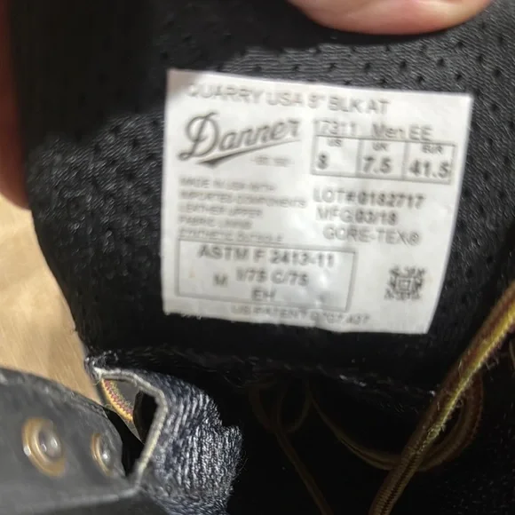 Danner Black Leather Boots with Tan Laces Quarry USA 8in steel toe Goretex 8EE - Picture 8 of 14